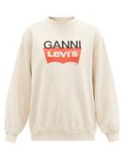 Matchesfashion.com Ganni - X Levi's Logo-print Cotton-blend Jersey Sweatshirt - Womens - Cream Print