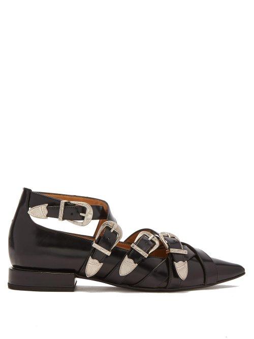 Matchesfashion.com Toga - Buckled Leather Flats - Womens - Black