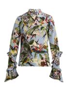 Matchesfashion.com Erdem - Louella Facette Dream Bird Print Silk Blouse - Womens - Blue Multi
