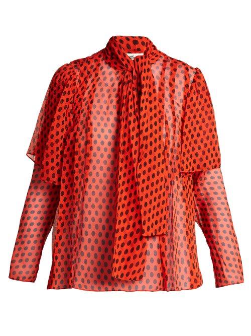 Matchesfashion.com Diane Von Furstenberg - Baker Polka Dot Print Silk Pussy Bow Blouse - Womens - Red Print