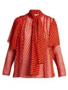 Matchesfashion.com Diane Von Furstenberg - Baker Polka Dot Print Silk Pussy Bow Blouse - Womens - Red Print