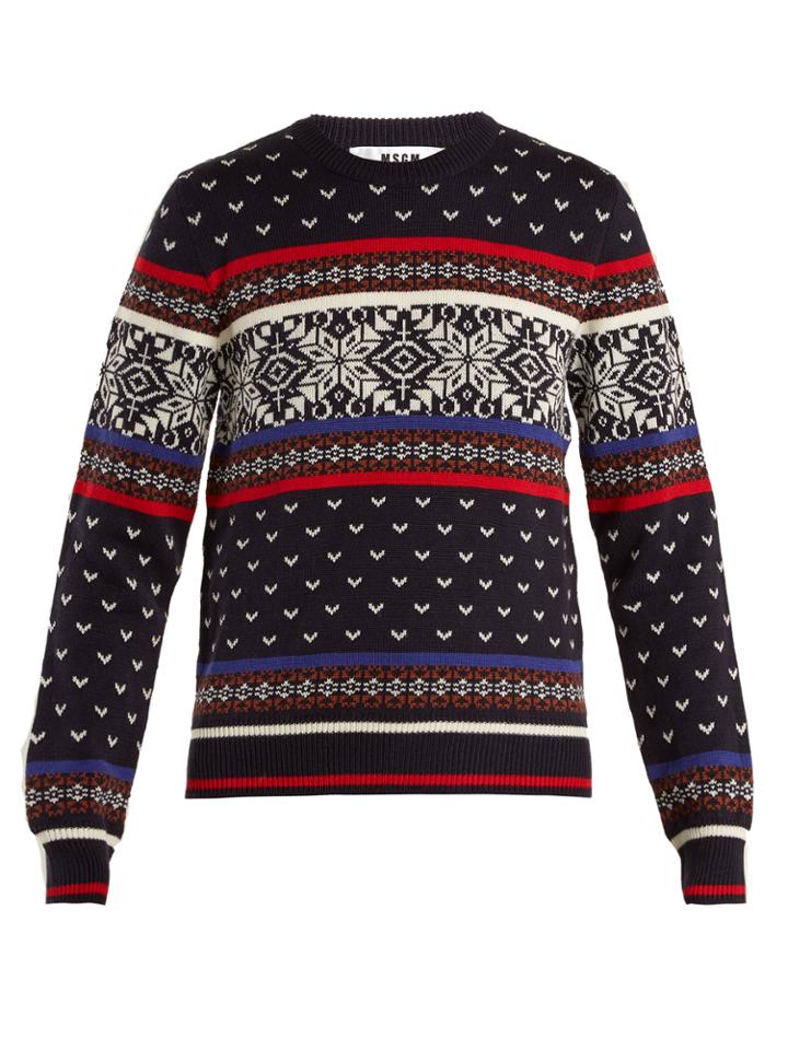 Msgm Snowflake-intarsia Wool-blend Knit Sweater