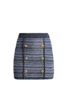 Balmain Button-embellished Striped Stretch-knit Mini Skirt