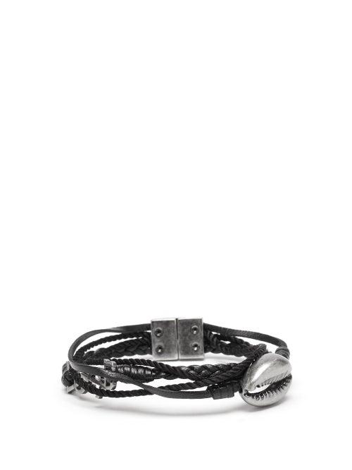 Matchesfashion.com Saint Laurent - Ysl-charm Leather And Cord Bracelet - Mens - Black