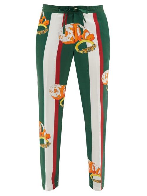 Matchesfashion.com Casablanca - Striped-print Silk-twill Trousers - Mens - Green Multi