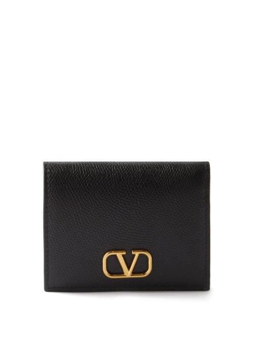 Valentino Garavani - V-logo Grained-leather Wallet - Womens - Black