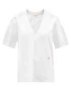 Matchesfashion.com Victoria Beckham - V-neck Logo-embroidered Cotton-jersey T-shirt - Womens - White