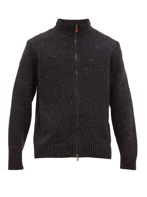 Matchesfashion.com Inis Mein - Chevron Stitched Stand Collar Merino Blend Sweater - Mens - Charcoal