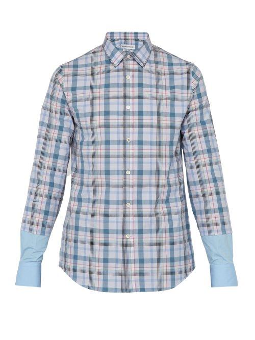 Matchesfashion.com Alexander Mcqueen - Contrast Cuff Checked Cotton Poplin Shirt - Mens - Blue Multi