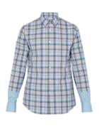 Matchesfashion.com Alexander Mcqueen - Contrast Cuff Checked Cotton Poplin Shirt - Mens - Blue Multi