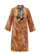 Matchesfashion.com La Prestic Ouiston - Societe Printed Silk Twill Dress - Womens - Brown Multi