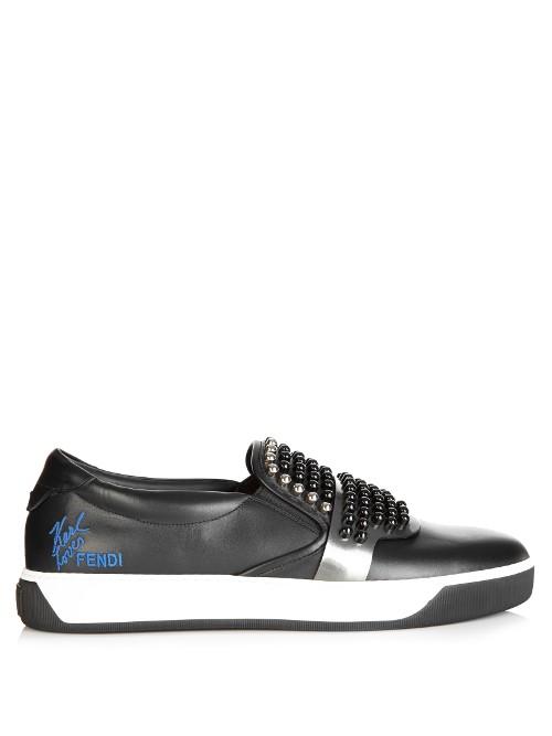 Fendi Karlito Slip-on Leather Trainers