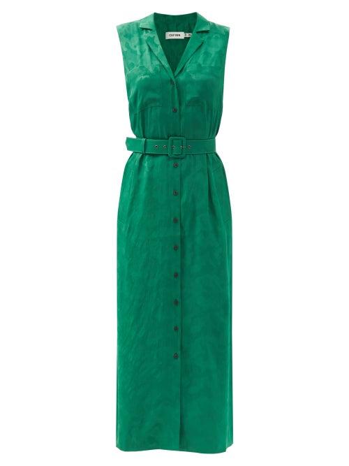 Matchesfashion.com Cefinn - The Spencer Camouflage-jacquard Midi Shirt Dress - Womens - Green