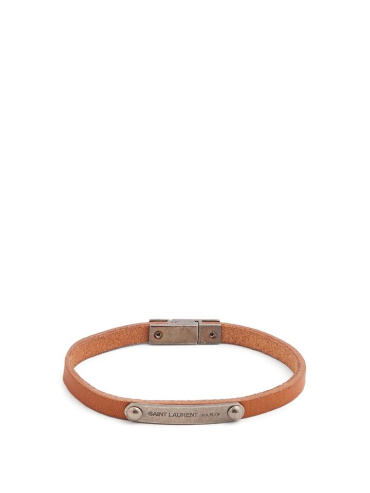 Saint Laurent Metal Plaque Leather Bracelet