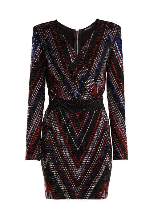Matchesfashion.com Balmain - Chevron Stripe Mini Dress - Womens - Black Multi