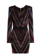 Matchesfashion.com Balmain - Chevron Stripe Mini Dress - Womens - Black Multi