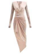 Matchesfashion.com Alexandre Vauthier - Plunge-neck Gathered Jersey Mini Dress - Womens - Pink