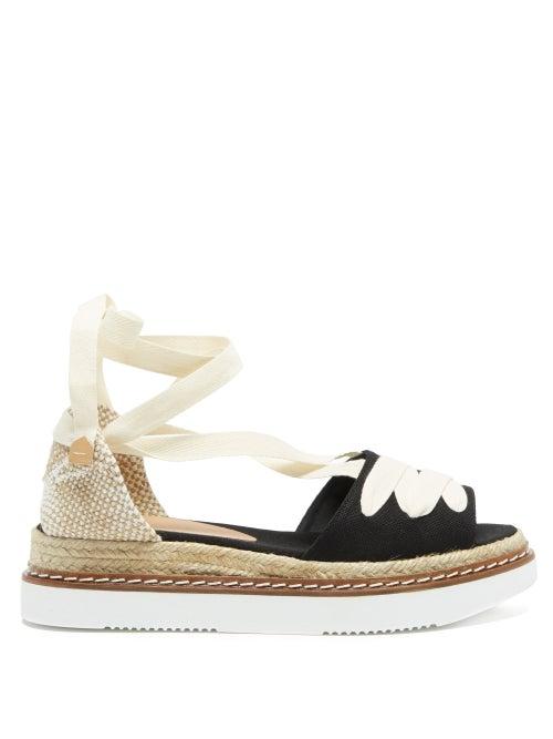 Matchesfashion.com Castaer - Wilka Cream Canvas W Black Ribbon Flatform Sandal - Womens - Cream Multi