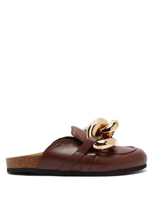 Matchesfashion.com Jw Anderson - Chain Backless Leather Loafers - Womens - Brown