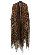 Ladies Accessories Saint Laurent - Leopard-print Fringed Wool Poncho - Womens - Leopard