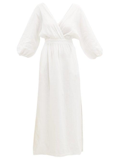 Matchesfashion.com Mara Hoffman - Nami Balloon Sleeve Linen Maxi Dress - Womens - White