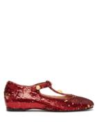 Matchesfashion.com Rue St. - Socha Sequin Embellished T Bar Flats - Womens - Red Gold
