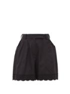 Matchesfashion.com Simone Rocha - Floral-embroidered Scalloped Poplin Shorts - Womens - Black
