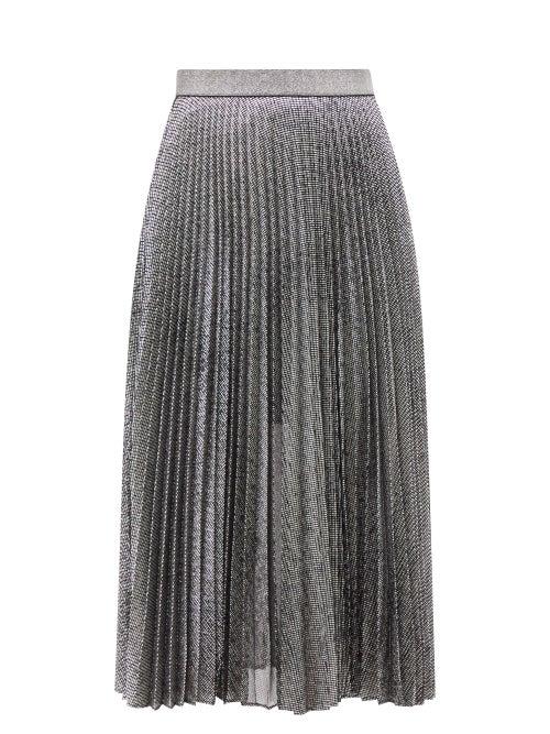 Christopher Kane - Pleated Lam Mesh Skirt - Womens - Silver