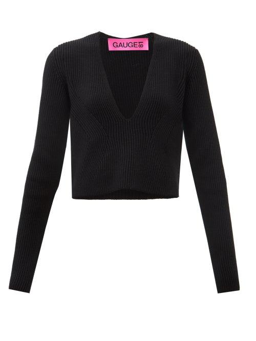 Gauge81 - Kold Plunge-neck Ribbed-wool Sweater - Womens - Black