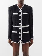 Balmain - Cropped Tweed Tailored Jacket - Womens - Black White