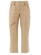 Matchesfashion.com Chlo - Patch-pocket Linen-blend Cropped Trousers - Womens - Khaki