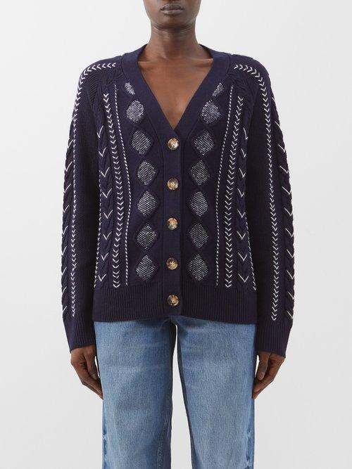 La Ligne - Jean-luc Cable-knit Merino Cardigan - Womens - Navy Cream