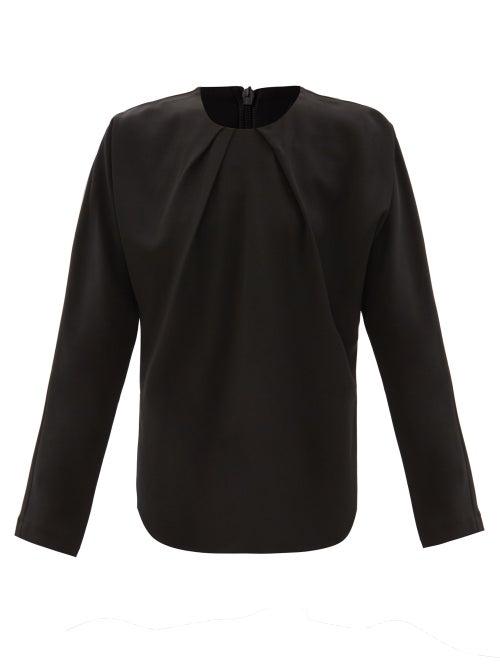 Totme - Gathered-neck Crepe Blouse - Womens - Black