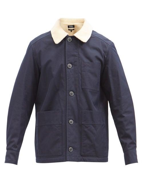 A.p.c. - Dorian Shearling-collar Cotton-blend Jacket - Mens - Dark Navy