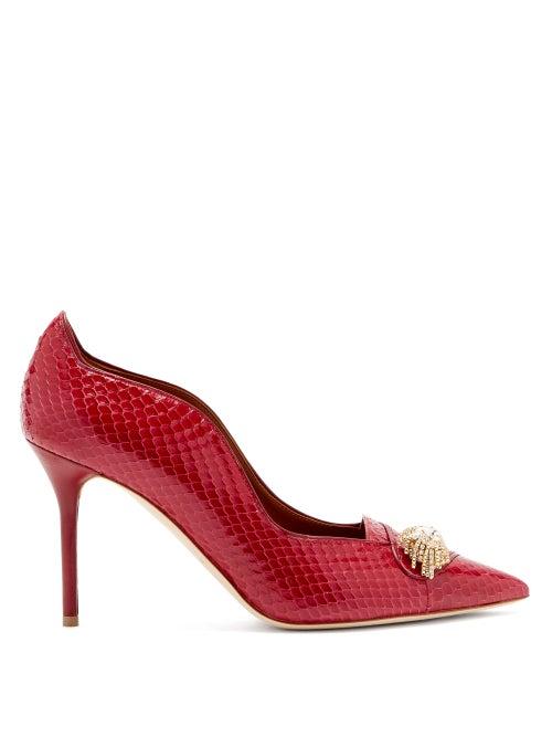 Matchesfashion.com Malone Souliers - Alessia Crystal-brooch Elaphe Pumps - Womens - Dark Red