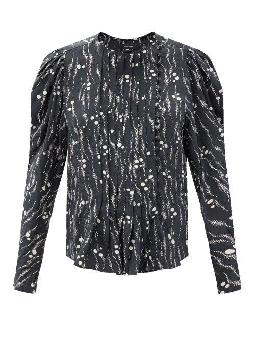 Matchesfashion.com Isabel Marant - Bayos Abstract-print Silk Crepe De Chine Blouse - Womens - Black Print