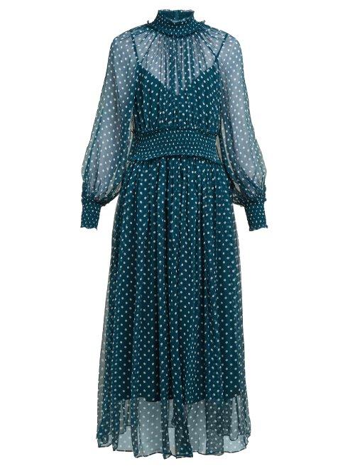 Matchesfashion.com Zimmermann - Moncur Polka Dot Silk Dress - Womens - Green Multi