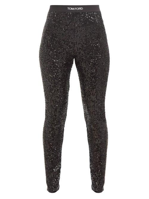 Tom Ford - Sequinned Leggings - Womens - Black
