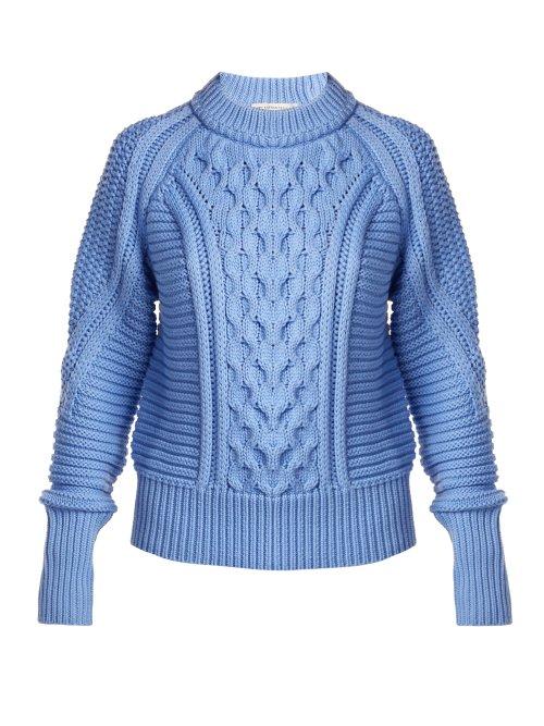 Matchesfashion.com Mary Katrantzou - Lance Ribbed Cable Knit Sweater - Womens - Light Blue