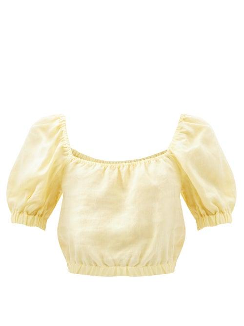 Matchesfashion.com Casa Raki - Siena Organic-linen Cropped Top - Womens - Yellow