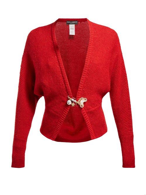 Matchesfashion.com Dolce & Gabbana - Safety Pin Wool Blend Cardigan - Womens - Red