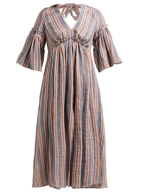 Matchesfashion.com Three Graces London - Georgina Open Back Linen Dress - Womens - Navy Stripe