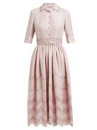 Matchesfashion.com Luisa Beccaria - Floral Embroidered Linen Blend Shirtdress - Womens - Pink Multi