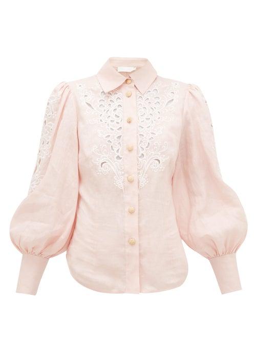 Matchesfashion.com Zimmermann - Freja Broderie-anglaise Linen Blouse - Womens - Light Pink