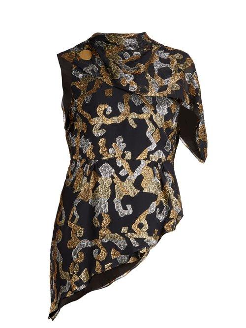 Matchesfashion.com Peter Pilotto - Asymmetric Open Back Fil Coup Silk Blend Top - Womens - Black Gold