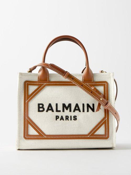 Balmain - B-army Small Leather-trim Canvas Tote Bag - Womens - Tan White