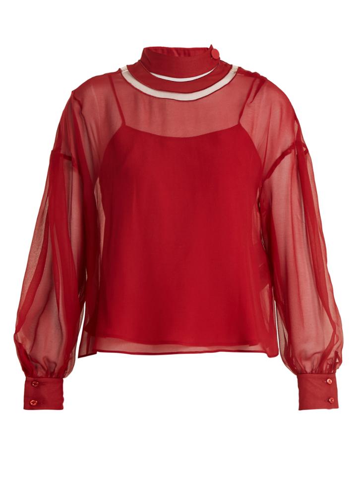 Fendi Cut-out Neck Silk-chiffon Blouse
