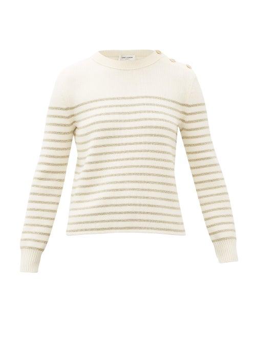 Matchesfashion.com Saint Laurent - Metallic Lurex-striped Sweater - Womens - Ivory