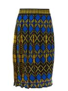 Chopova Lowena - Pleated Checked Knit Skirt - Womens - Blue Multi