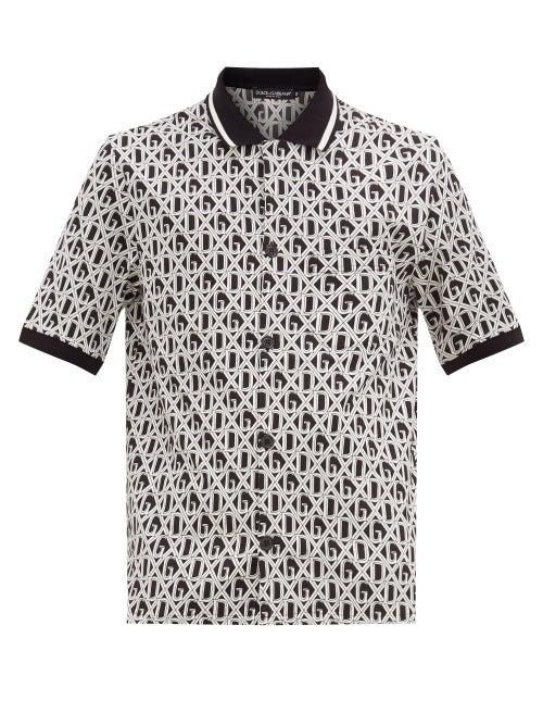 Matchesfashion.com Dolce & Gabbana - Monogram-lattice Cotton-jersey Shirt - Mens - White Black